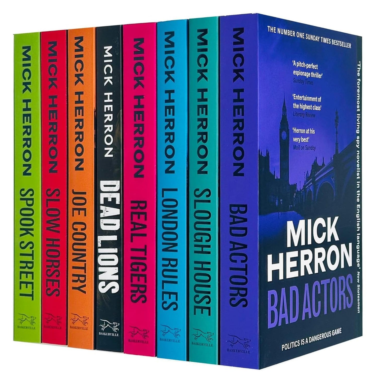Mick Herron 8 Books Collection Set (Spook Street, London Rules, Joe Country, Slow Horses, Dead Lions, Real Tiger, Slough House & Bad Actors)