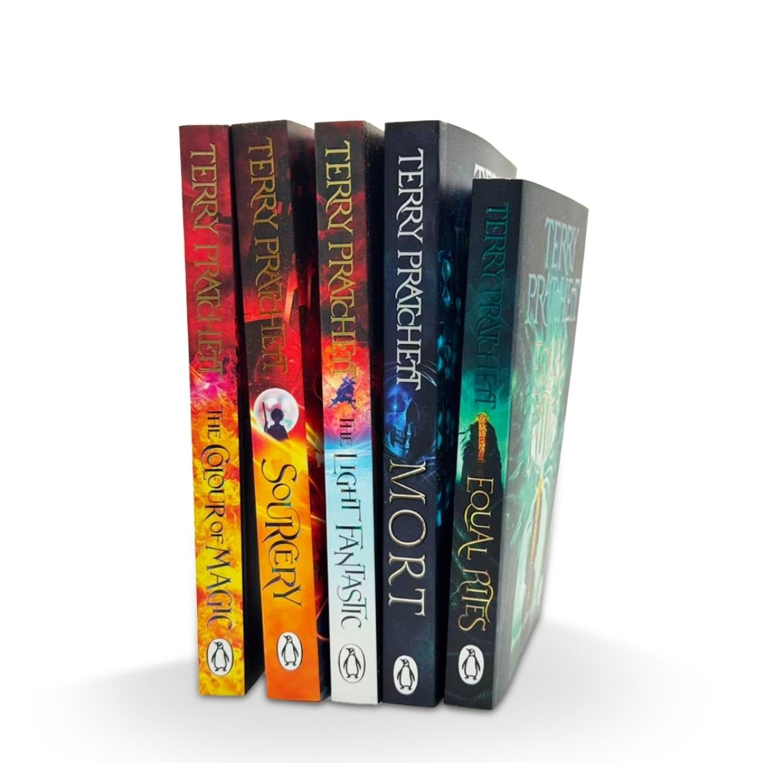Terry Pratchett Discworld Series 1–5 Book Collection Set (The Colour of Magic, The Light Fantastic, Equal Rites, Mort, Sourcery)