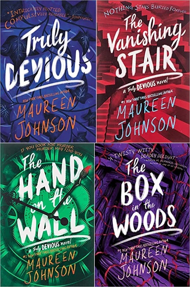 Truly Devious Series 4 books Collection Set by Maureen Johnson (Truly Devious: A Mystery, The Vanishing Stair, The Hand on the Wall, The Box in the Woods) [Paperback] Maureen Johnson
