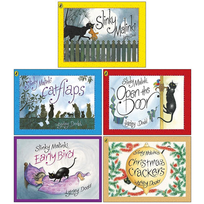 Lynley Dodd Slinky Malinki Hairy Maclary and Friends Series 5 Books Collection Set(Slinky Malinki, Slinky Malinki Catflaps, Open the Door, Slinky Malinki's Christmas Crackers, Early Bird) [Paperback] Lynley Dodd