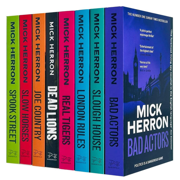 Mick Herron 8 Books Collection Set (Spook Street, London Rules, Joe Country, Slow Horses, Dead Lions, Real Tiger, Slough House & Bad Actors)