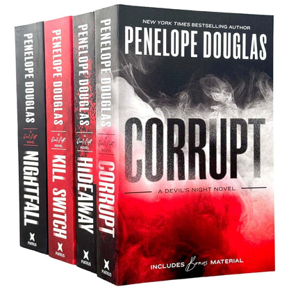 Devil's Night Series By Penelope Douglas 4 Books Collection Set (Corrupt, Hideaway, Kill Switch & Nightfall) [Paperback] Penelope Douglas