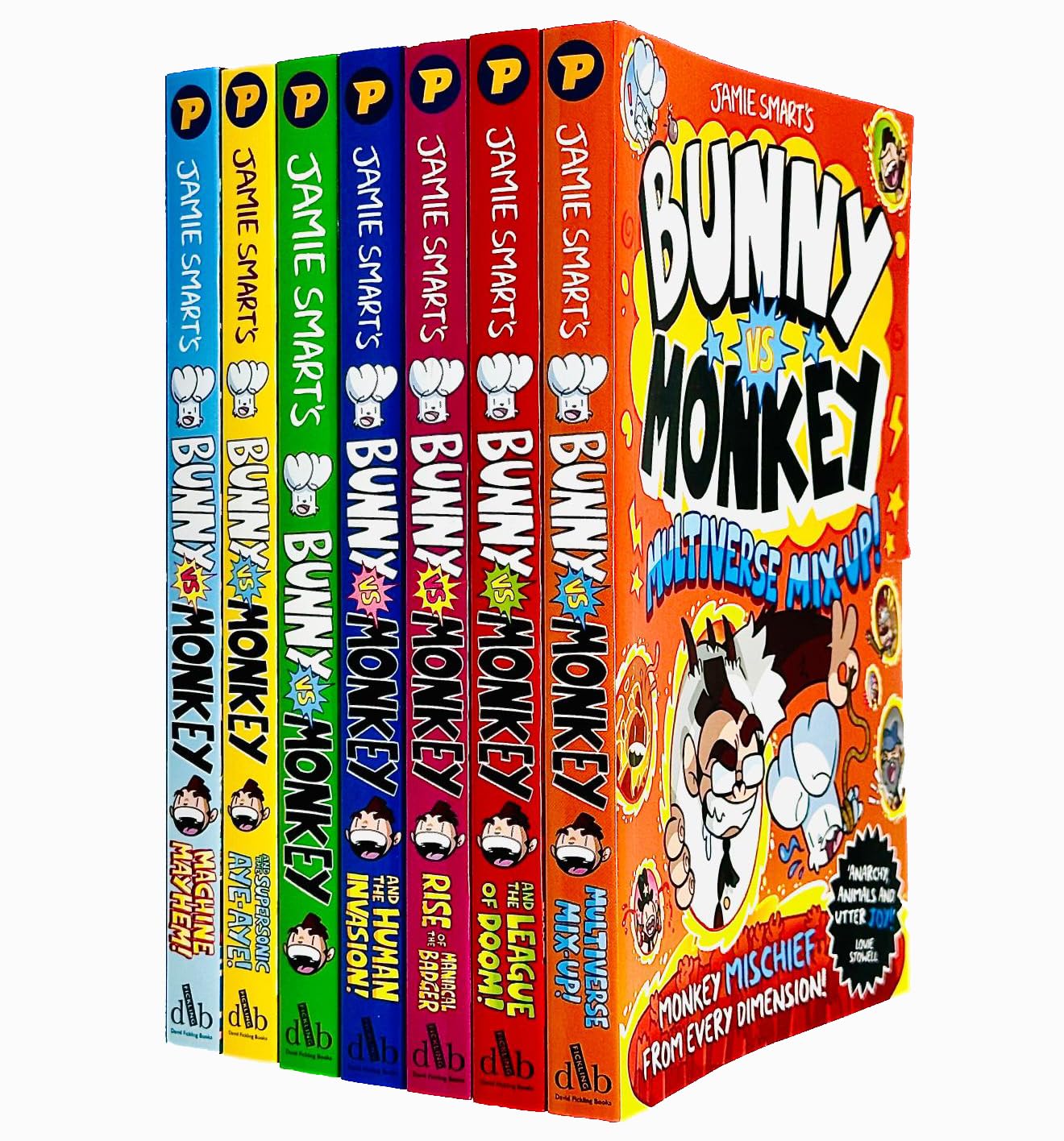Bunny vs Monkey 7 Books Collection Set By Jamie Smart (Bunny vs Monkey, Supersonic Aye-aye, The Human Invasion, Rise of the Maniacal Badger, the League of Doom!, Multiverse Mix-up & Machine Mayhem)