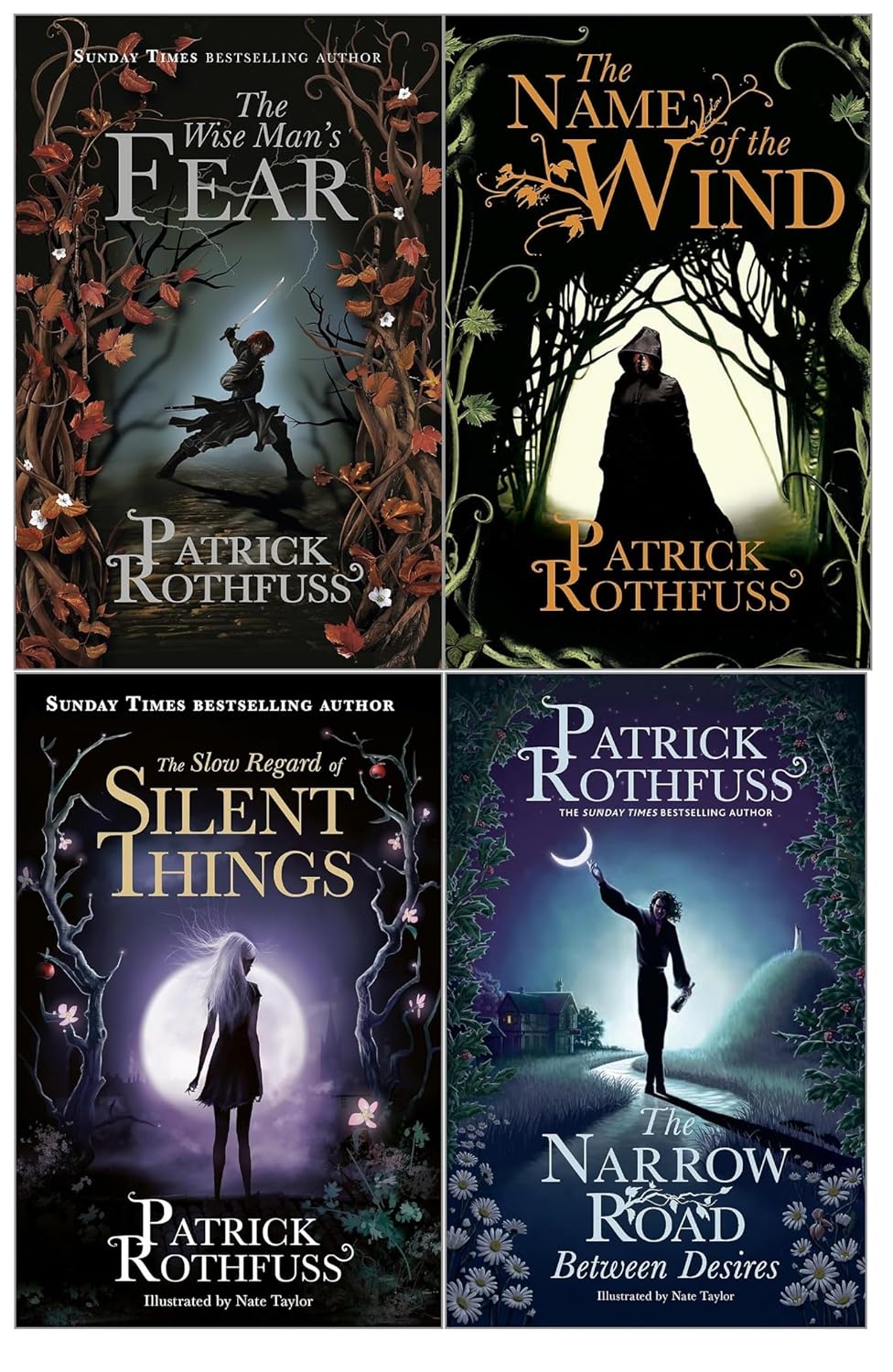 Kingkiller Chronicle Collection 4 Books Set by Patrick Rothfuss (The Name of the Wind, The Wise Man’s Fear, The Slow Regard of Silent Things and The Narrow Road Between Desires)