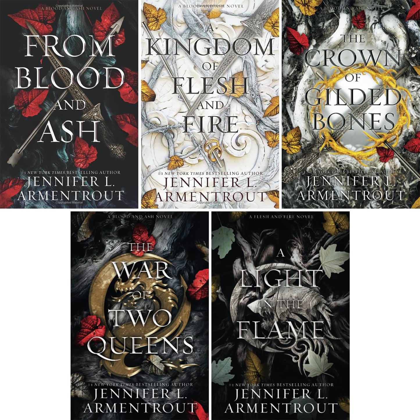 Blood and Ash Series 5 Book Set(From Blood and Ash, A Kingdom of Flesh and Fire, The Crown of Gilded Bones, The War of Two Queens, a Light in the Flame) by Jennifer L. Armentrout [Hardcover] Jennifer L. Armentrout