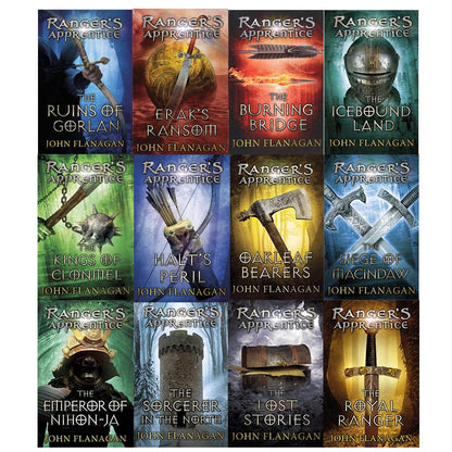 John Flanagan Ranger's Apprentice Collection 11 Books Set. (The ruins of Gorlan, the burning bridge, the icebound land, Oakleaf bearers, the sorcerer in the north, the siege of Macindaw, Era