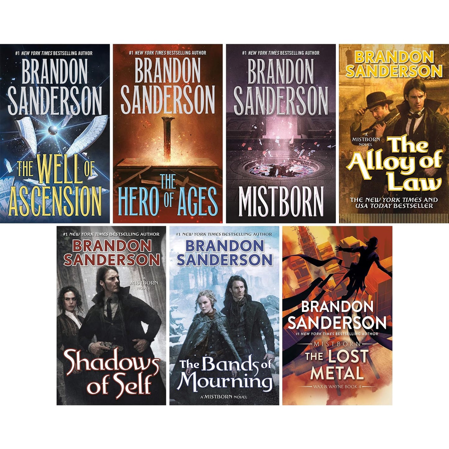 Mistborn 7 Books Collection Set by Brandon Sanderson (Final Empire, Well of Ascension, Hero of Ages, Band of Mourning, Alloy of Law, Shadows of Self & the Lost Metal) [Paperback] Brandon Sanderson