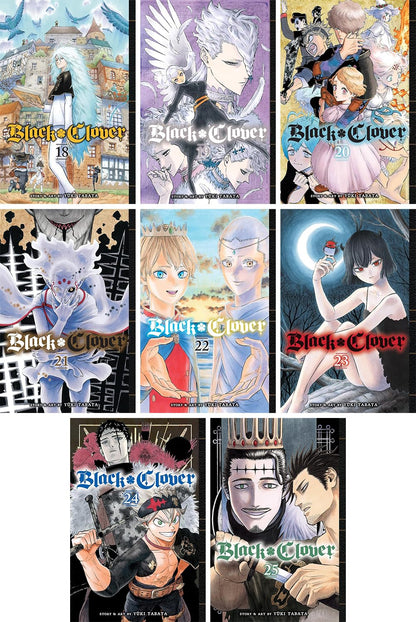 Black Clover Manga Set, Vol. 18-25 [Paperback] Yuki Tabata; 9781974707416 Black Clover Vol 18; 9781974708789 Black Clover Vol 19; 9781974710171 Black Clover Vol 20 and 9781974714766 Black Clover Vol 21