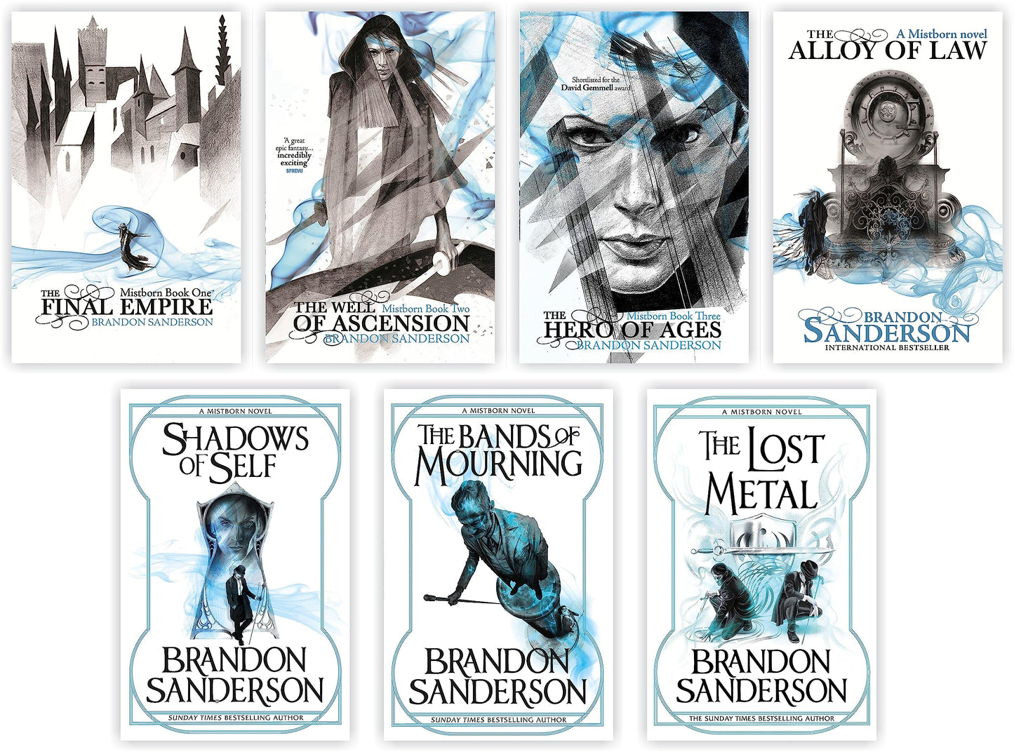 By Brandon Sanderson (The Mistborn) 7 Books Collection set: The Final Empire, The Well Of Ascension, The Hero Of Ages, Alloy Of Law, SHADOWS OF SELF, The Bands Of Mourning & The Lost Metal [Paperback] Brandon Sanderson