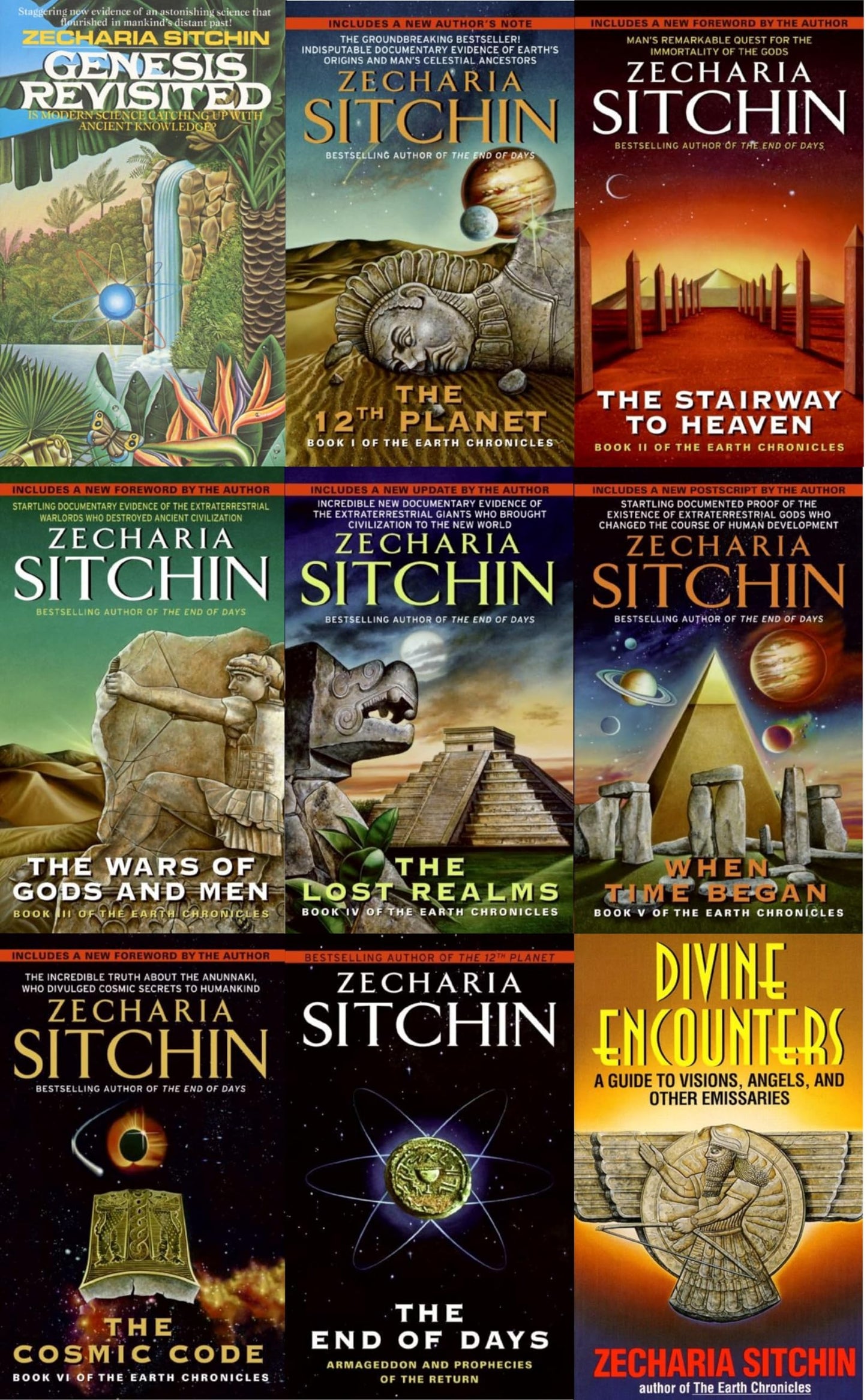 A Complete Zecharia Sitchin Earth Chronicles Nine-Book Series Set, Includes: Twelfth Planet, Stairway to Heaven, War of Gods and Men, Lost Realms, When Time Began, Cosmic Code, End of Days, Genesis Revisited, and Divine Encounters