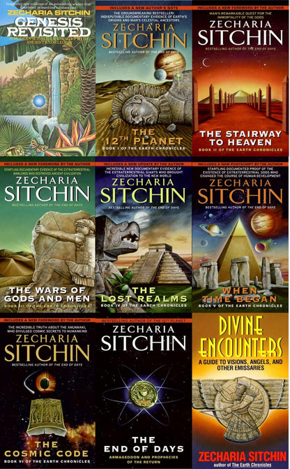A Complete Zecharia Sitchin Earth Chronicles Nine-Book Series Set, Includes: Twelfth Planet, Stairway to Heaven, War of Gods and Men, Lost Realms, When Time Began, Cosmic Code, End of Days, Genesis Revisited, and Divine Encounters