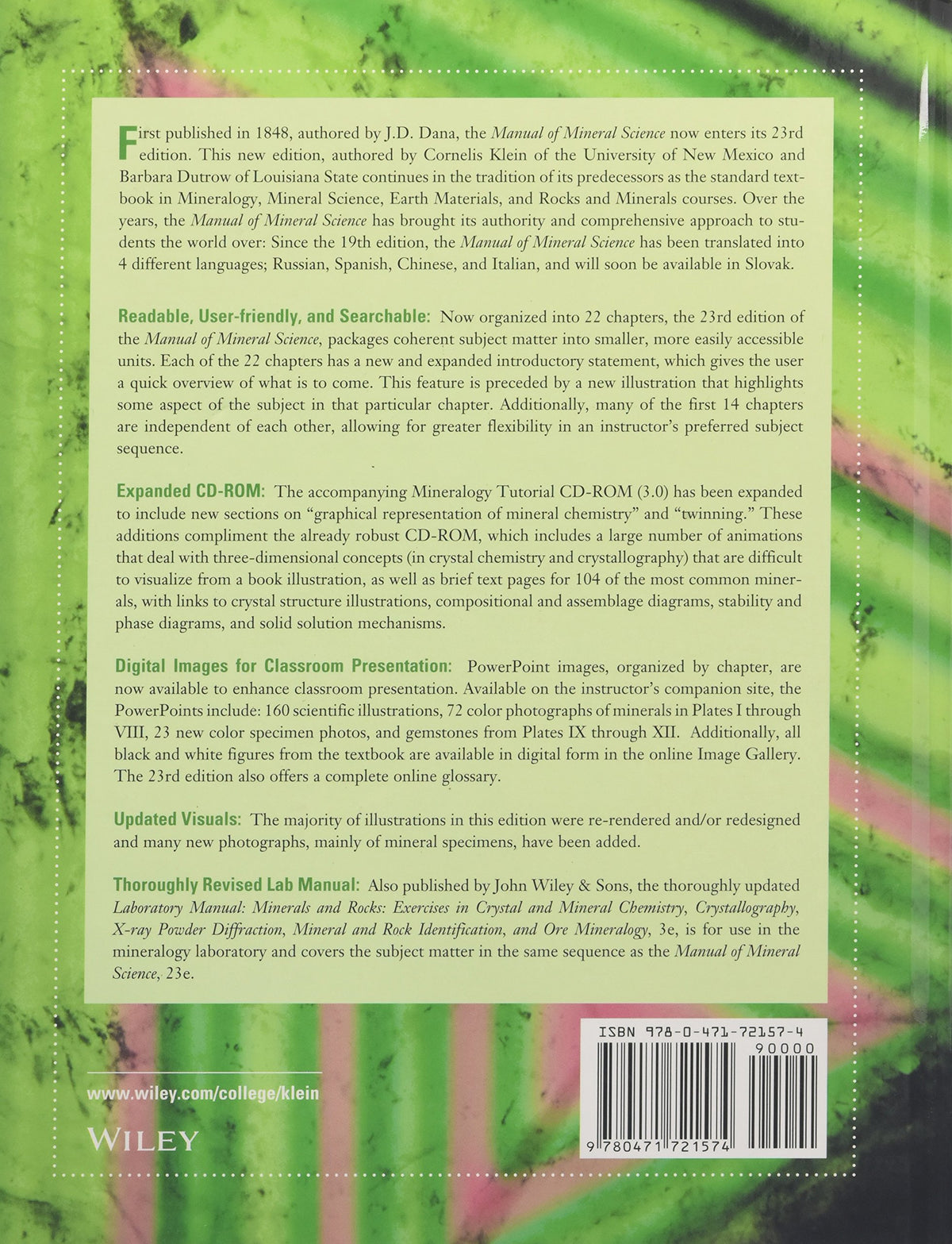 Manual of Mineral Science — 23rd Edition (Hardcover) — additional view