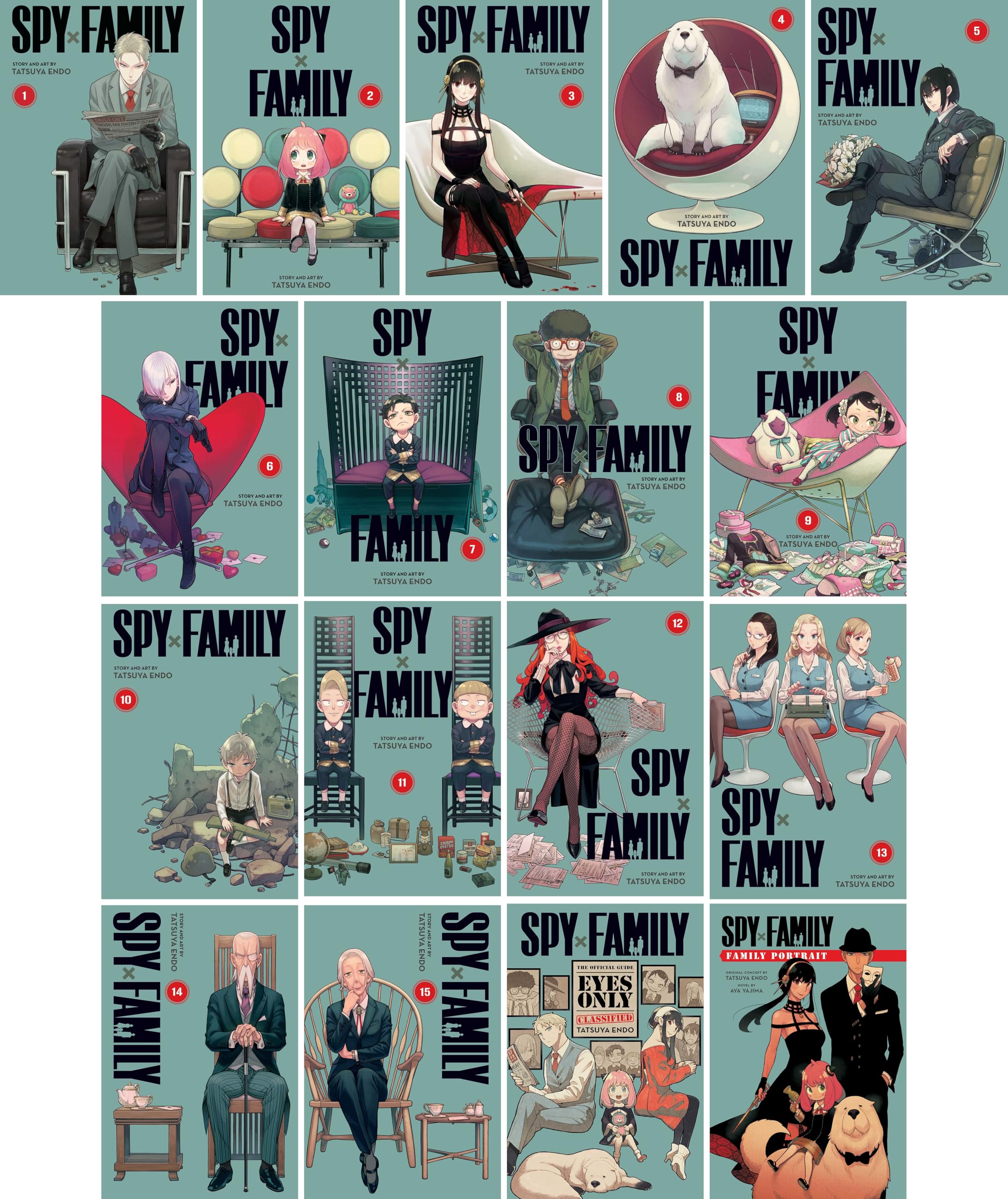 Spy x Family Complete 17 Book Series (Vol. 1-15 + Official Guide + Spy x Family Portrait) Manga Set by Tatsuya Endo