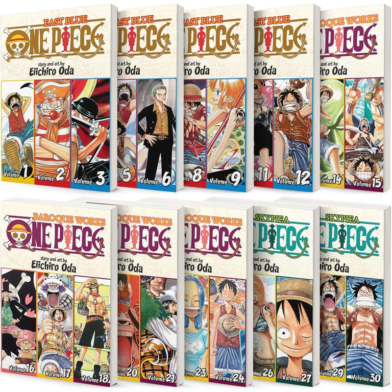 One Piece 3-in-1 Edition 10-book Manga Set 1-10:Vol. 1-30 by Eiichiro Oda
